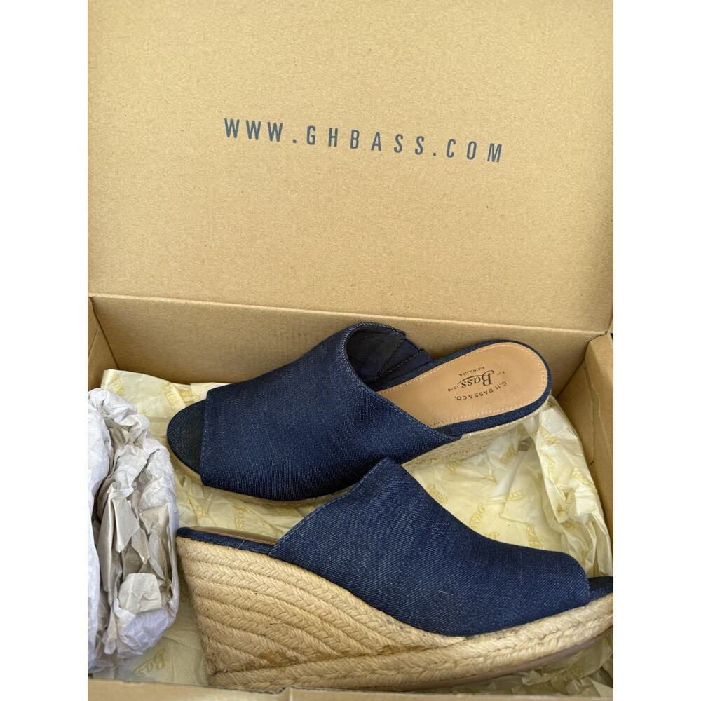 GH Bass Co Shoes Womens 7.5 M Platform Espadrille Blue Denim Suede Slip On Wedge